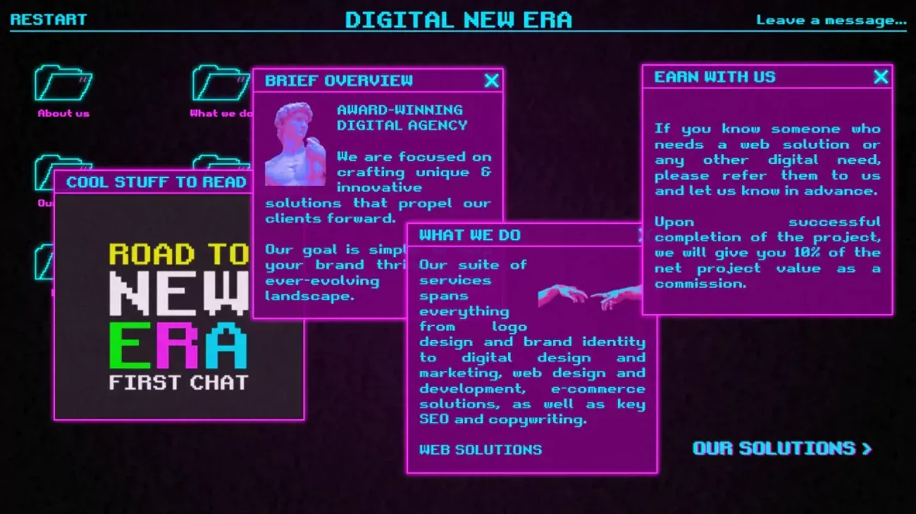 Retro-style interface of the Digital New Era website