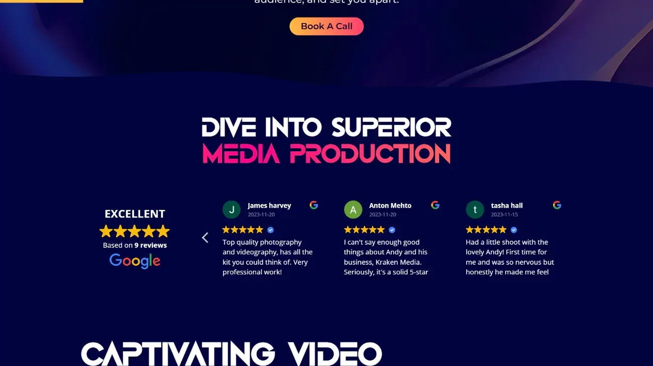 Google reviews section of the Kraken Media website