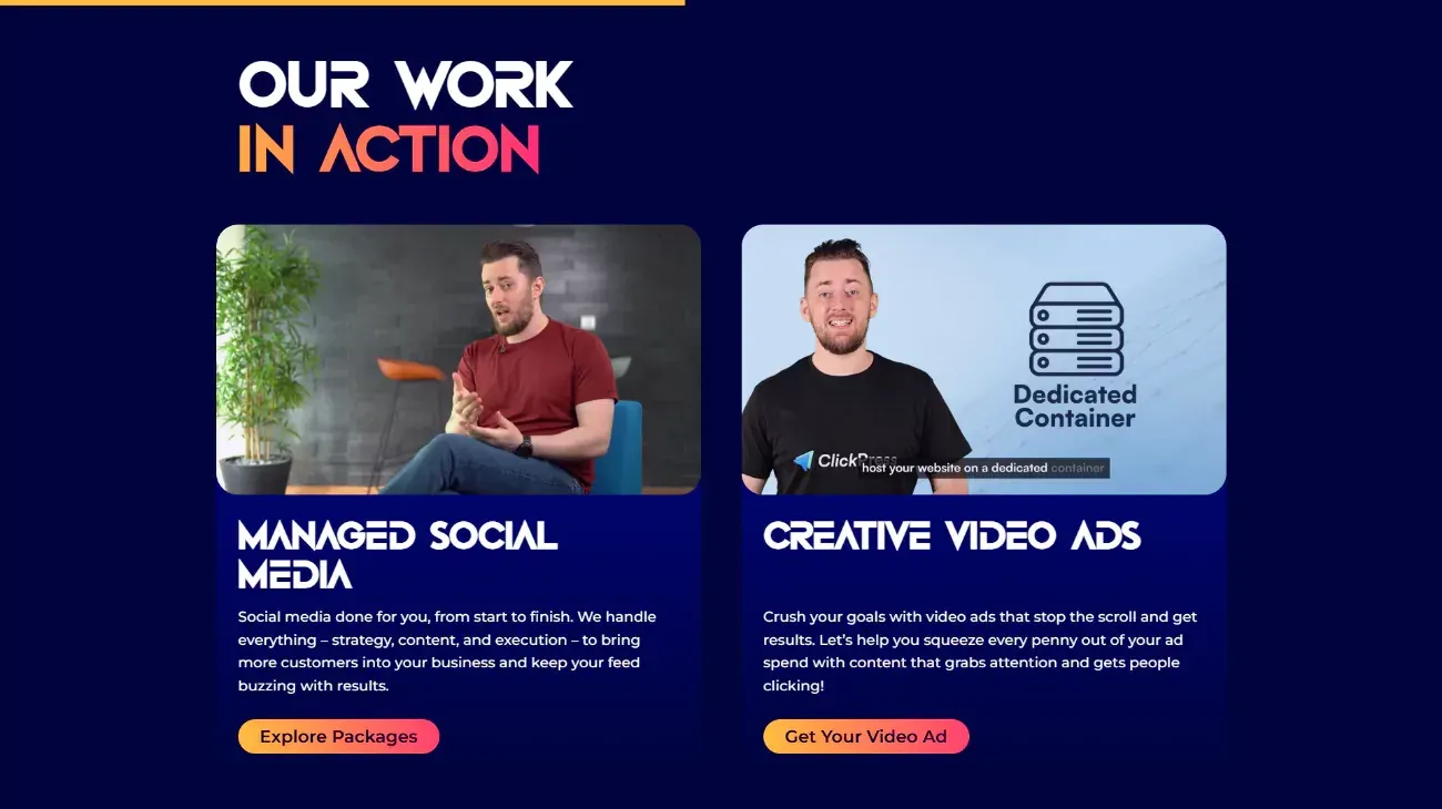 Video and social media services section of the Kraken Media website
