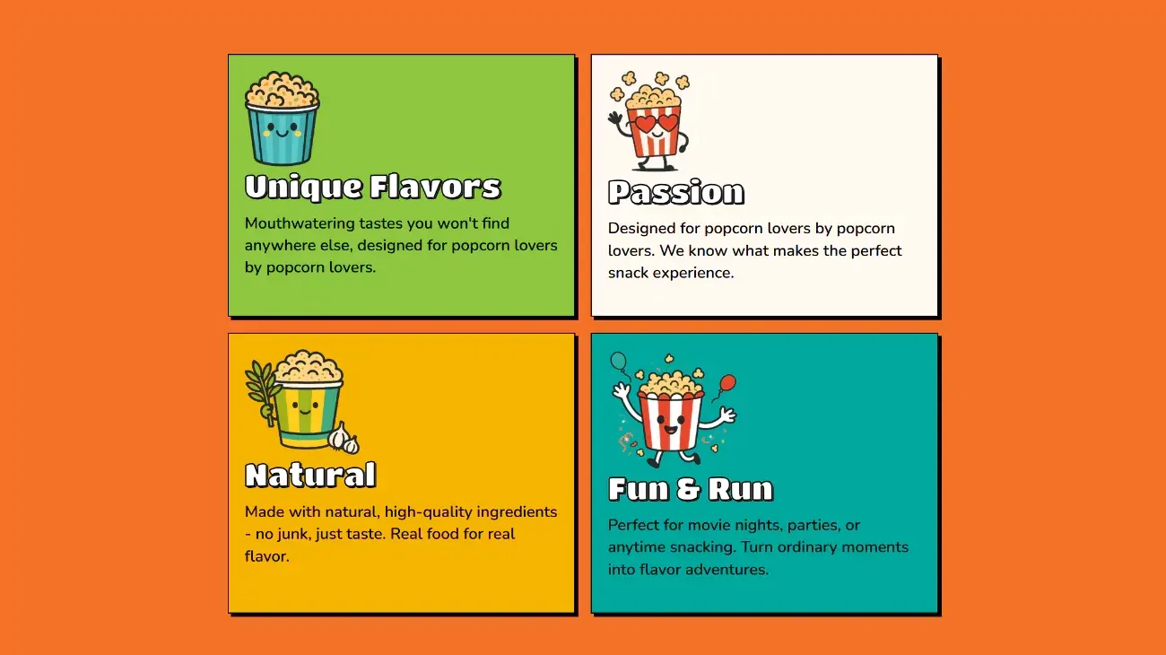 Product benefits section of the POPS popcorn seasoning website